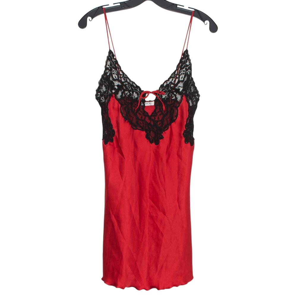 Vintage Blanche Slip Dress Lace Trim Romantic Coquette 50s 60s Sexy Red Black P